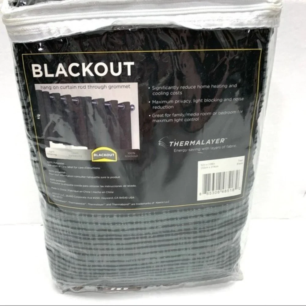 ECLIPSE Trevi Thermal Blackout Single Panel Grommet Curtain Black 52 x 108 NEW
